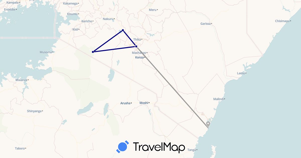 TravelMap itinerary: driving, plane in Kenya (Africa)